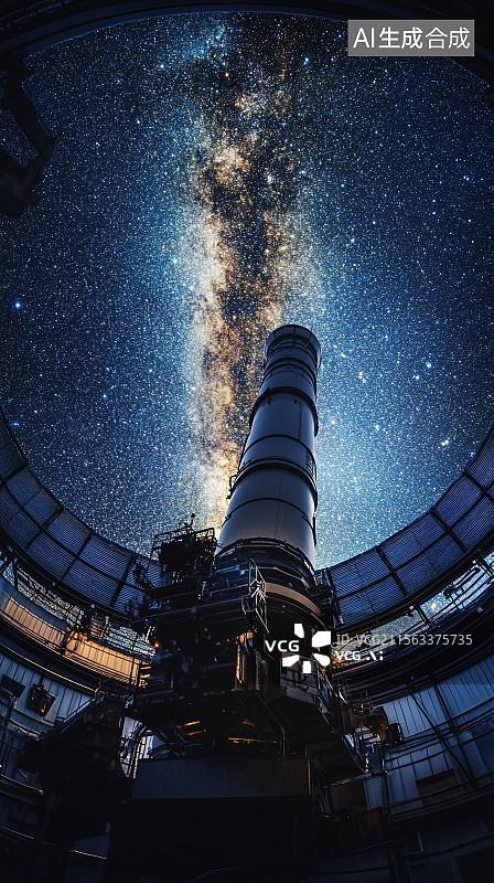 【AI数字艺术】浩瀚宇宙星空下的太空望远镜观测台图片素材