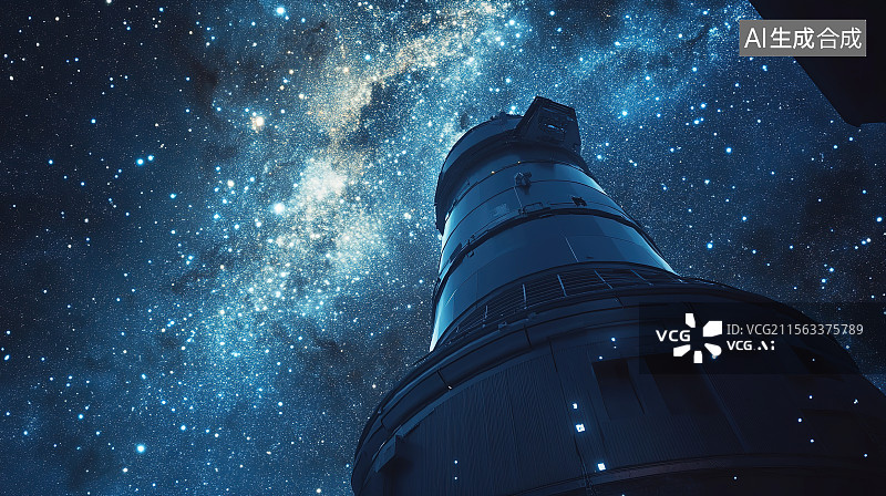 【AI数字艺术】浩瀚宇宙星空下的太空望远镜观测台图片素材