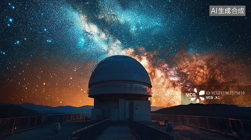【AI数字艺术】浩瀚宇宙星空下的太空望远镜观测台图片素材