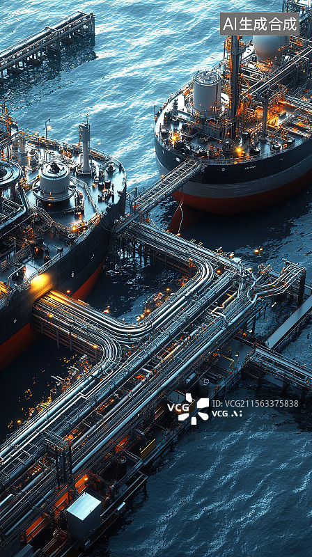 【AI数字艺术】运输行业海上石油油轮输油管道特写图片素材