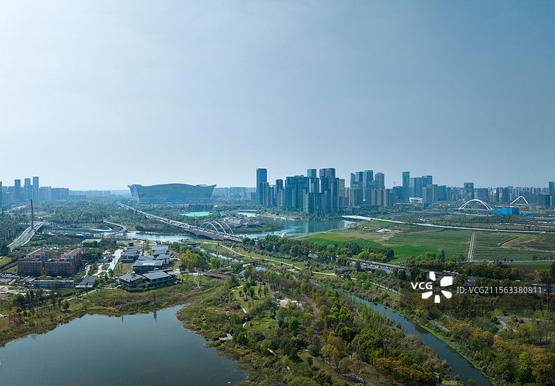 成都环球中心复地金融岛中和湿地公园城市景观图片素材