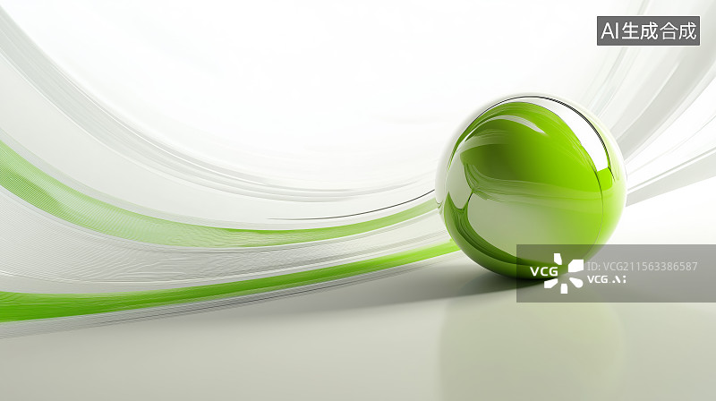 【AI数字艺术】科技背景——流动波浪与绿色抽象球体图片素材