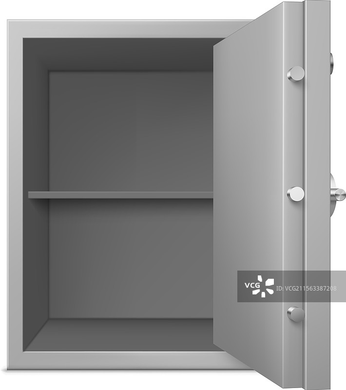 金属保险箱门大开，展示内部空无一物图片素材