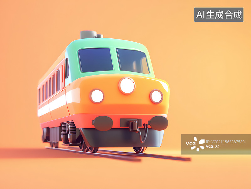 【AI数字艺术】卡通风格的橙色火车图片素材