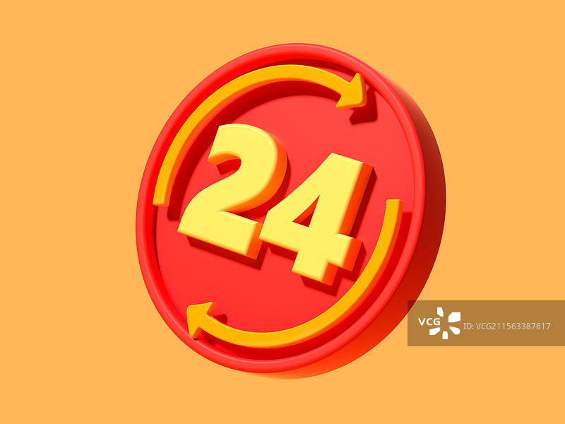 橙色背景中的活动促销全天24小时营业图标图片素材