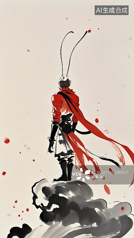 【AI数字艺术】中国神话传说水墨插画——美猴王孙悟空图片素材