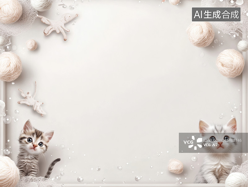 【AI数字艺术】可爱小猫与毛线球图片素材