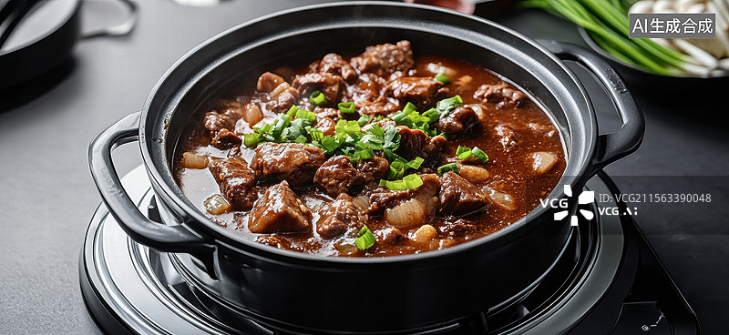 【AI数字艺术】香辣牛肉煲美味佳肴图片素材
