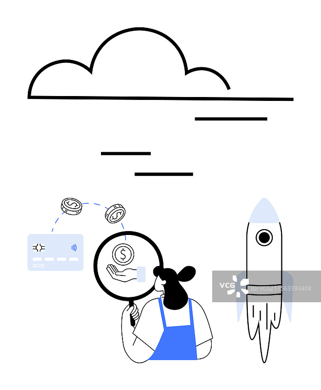 女性分析财务数据和火箭发射图片素材