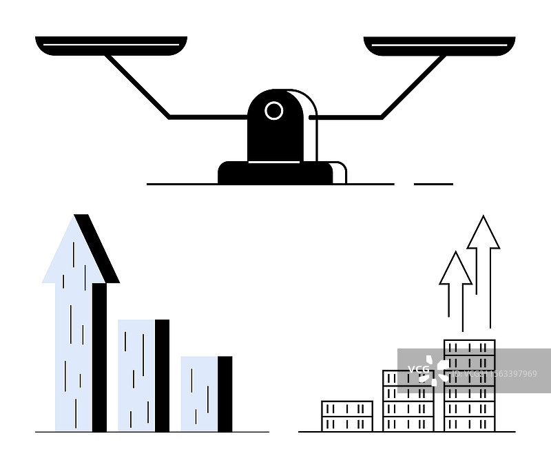 平衡增长趋势的财务柱状图图片素材