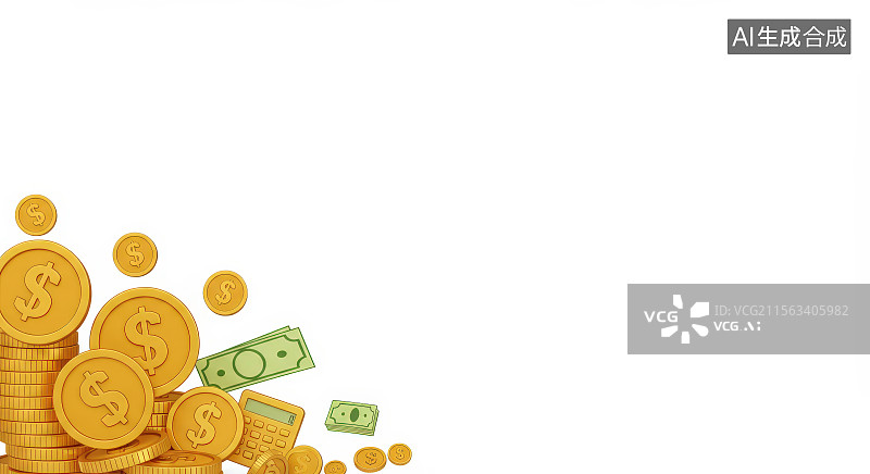 【AI数字艺术】金币和纸币的堆叠图片素材
