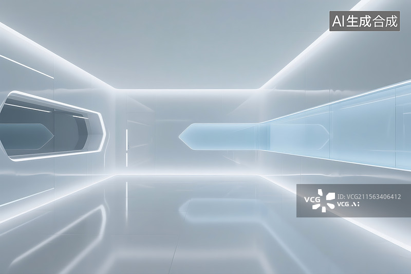 【AI数字艺术】极简白色室内空间 未来建筑设计 室内设计 展厅 展示 广告海报素材 高端 科技企业陈列空间图片素材