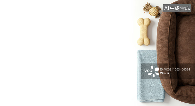 【AI数字艺术】宠物床、骨头玩具和毯子图片素材