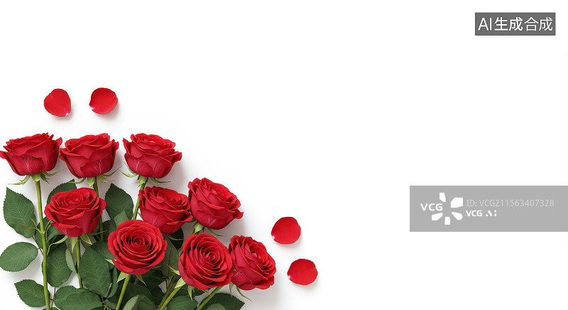 【AI数字艺术】一束红玫瑰和花瓣图片素材