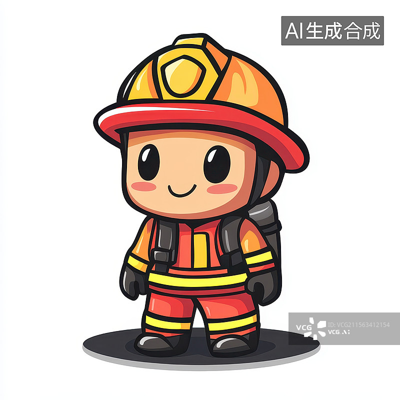 【AI数字艺术】白色背景下的卡通消防员形象图片素材