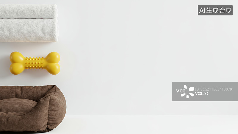 【AI数字艺术】宠物床、毛巾和狗骨头玩具图片素材