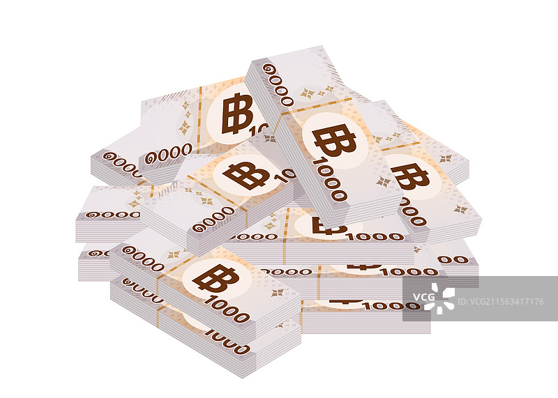 一堆1000泰铢纸币的泰国货币叠放图片素材