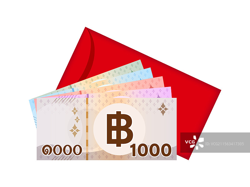 红色红包和泰铢纸币图片素材
