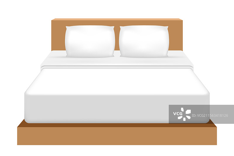 双人床和双人枕头孤立在一起图片素材