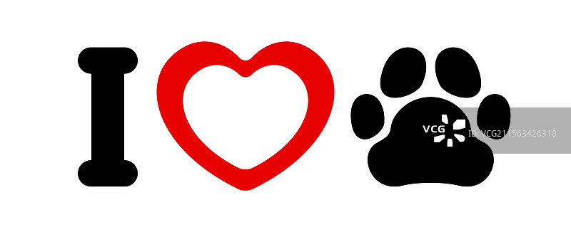 我爱我的宠物，心形图案与狗或猫。图片素材