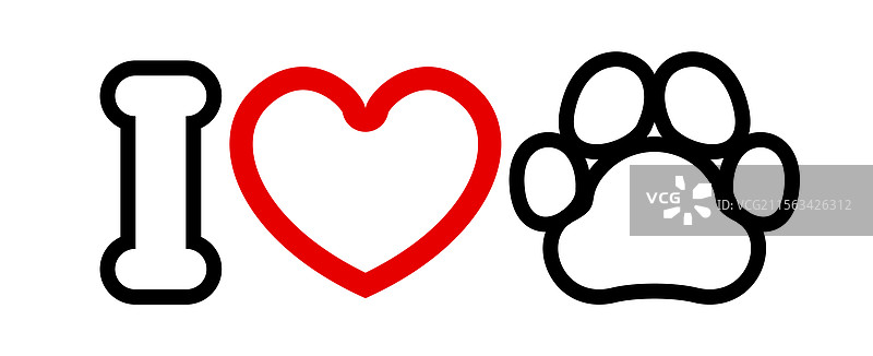 我爱我的宠物，心形图案与狗或猫。图片素材