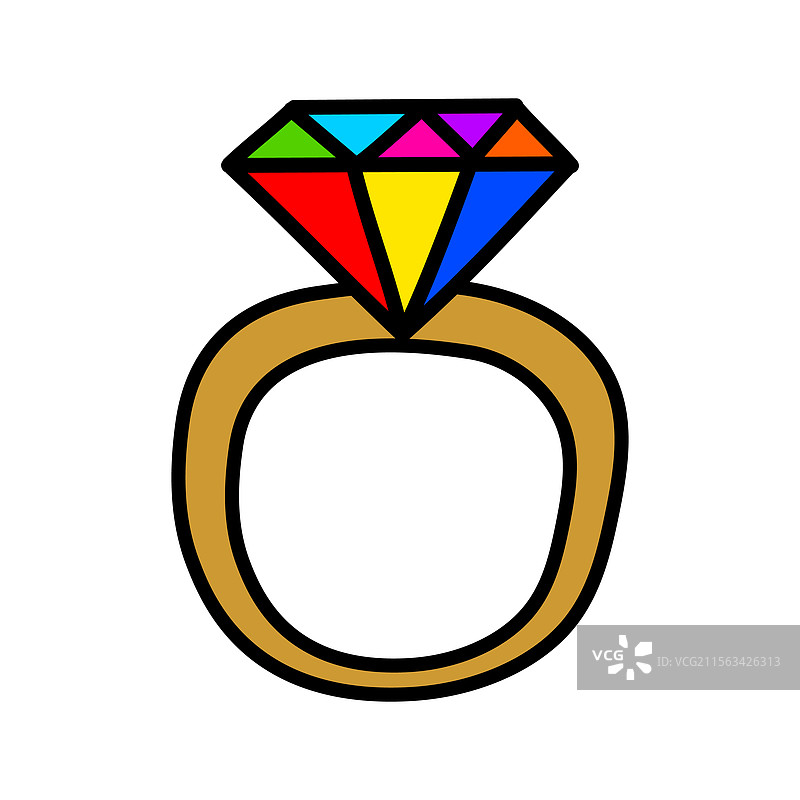 手绘彩色钻石戒指涂鸦图片素材