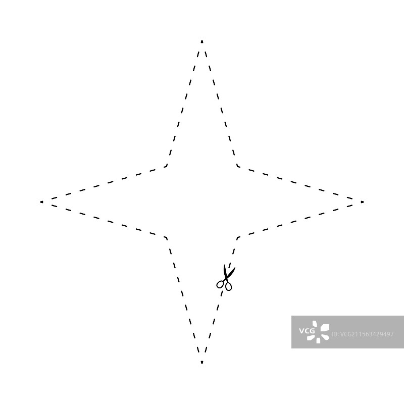 虚线星形上的剪刀和虚线图片素材