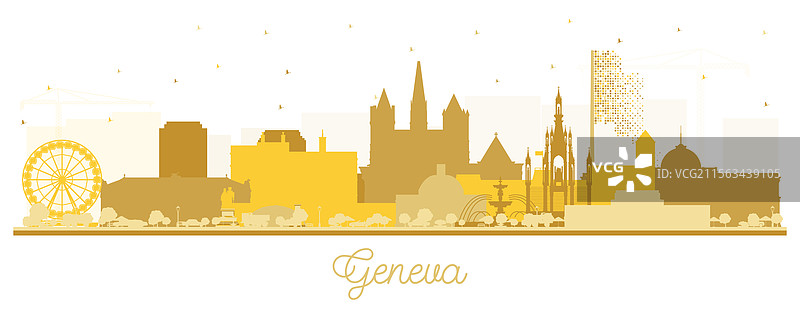 日内瓦瑞士城市天际线剪影与图片素材