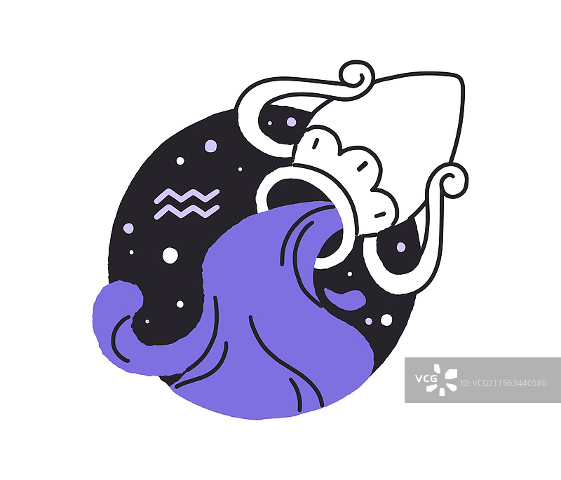 水瓶座星座的轮廓图标，圆形设计图片素材