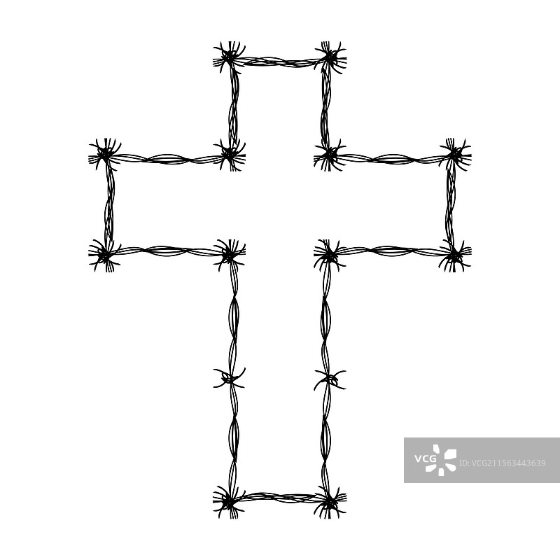 铁丝刺绳轮廓框架十字形铁丝框架图片素材