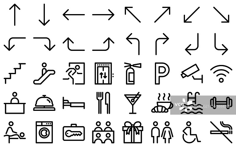 酒店导向线条图标集图片素材