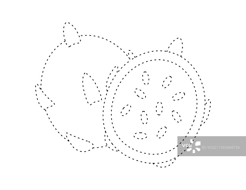 虚线龙果轮廓，供涂色书使用图片素材