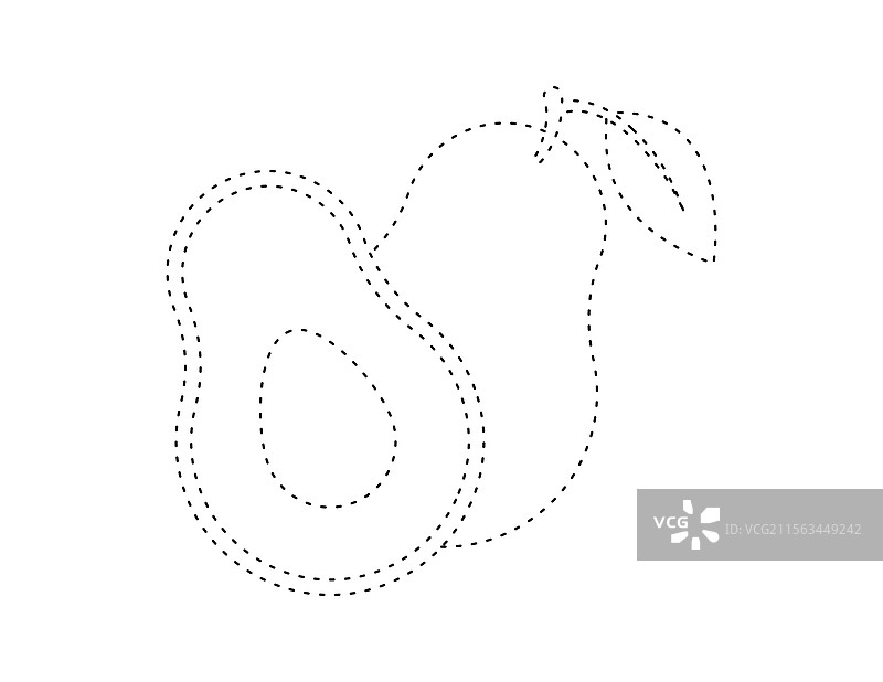 虚线牛油果轮廓，用于涂色书模板图片素材