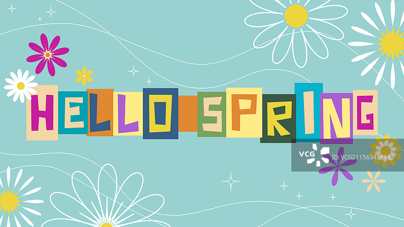 春季横幅，五彩字母拼贴图片素材