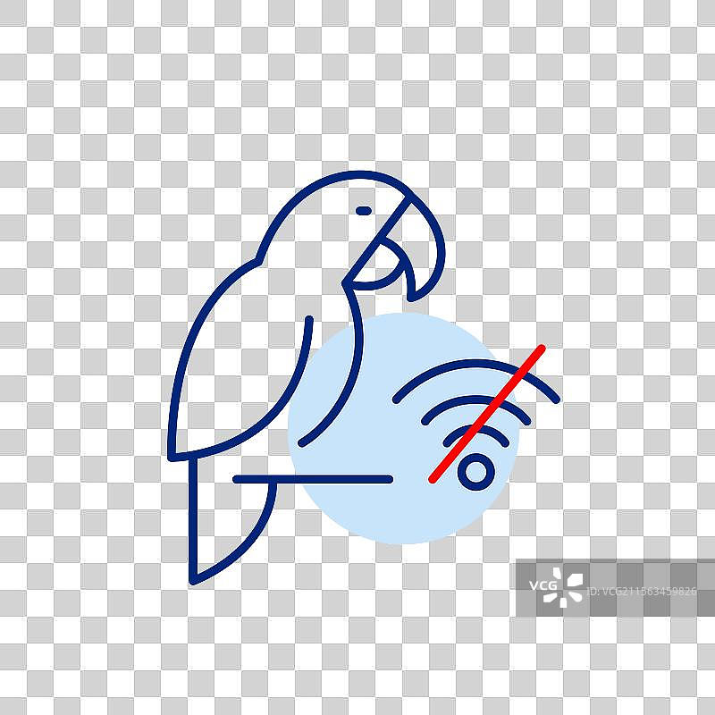 栖息在栖木上的鹦鹉和无Wi-Fi符号的宠物追踪器图片素材