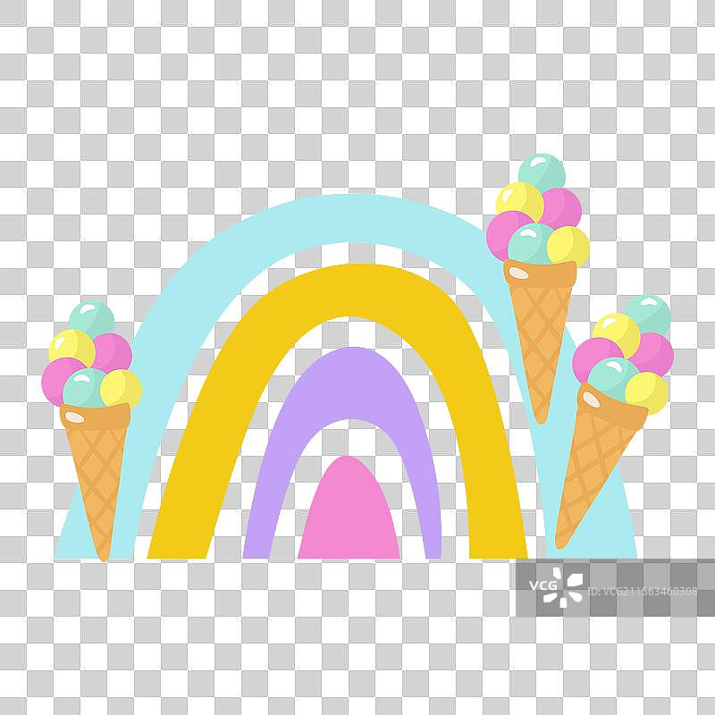 春天的彩虹装饰着五彩缤纷的冰淇淋图片素材