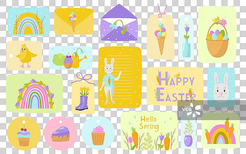 标签和标签信封 春天 快乐复活节图片素材