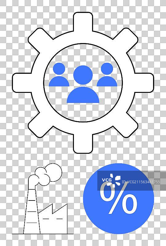 带有人物图形的齿轮工厂和百分比图片素材