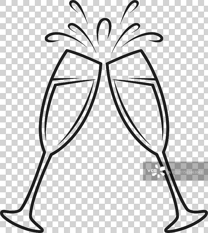 碰杯的香槟酒杯线条艺术图片素材