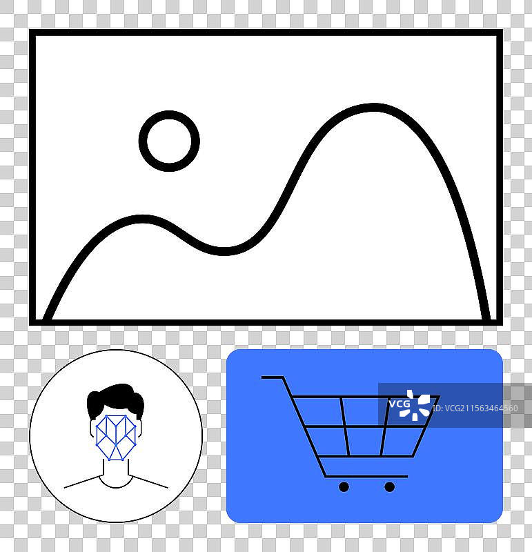 面部识别电子商务购物车和图片素材