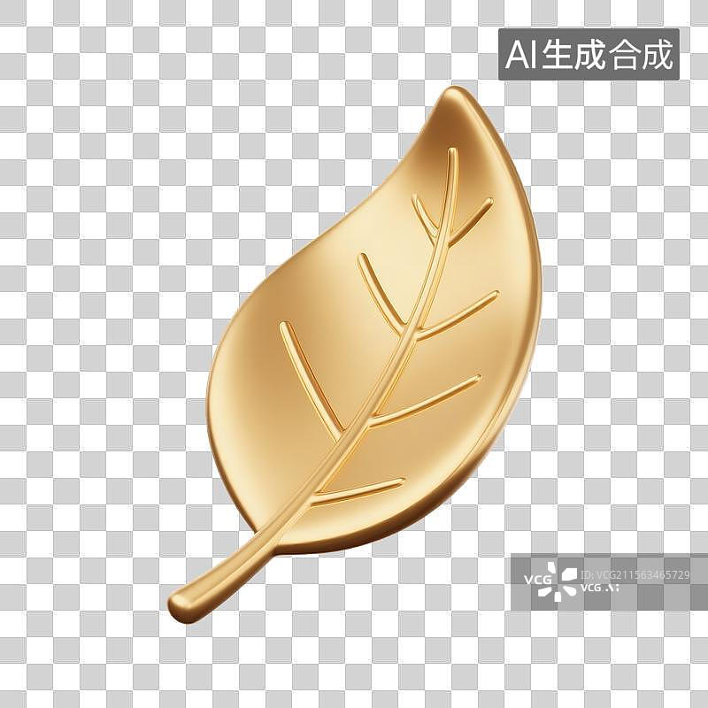 【AI数字艺术】3D卡通黄金材质树叶图片素材