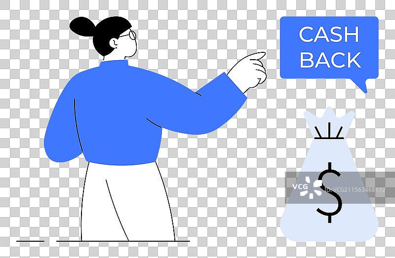 指着现金返还气泡的人图片素材