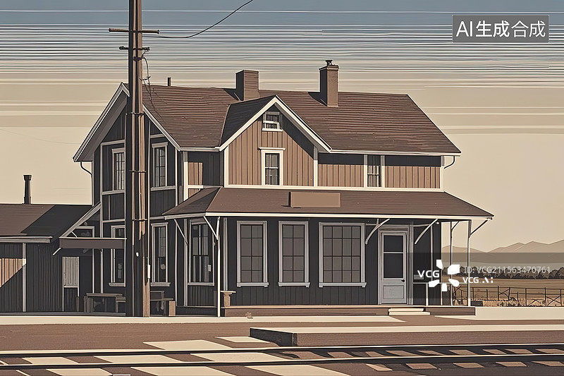 【AI数字艺术】极简主义老式火车站外貌版画图片素材