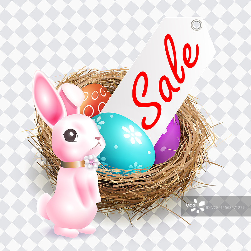 带有巢和可爱粉色复活节彩蛋的画作图片素材