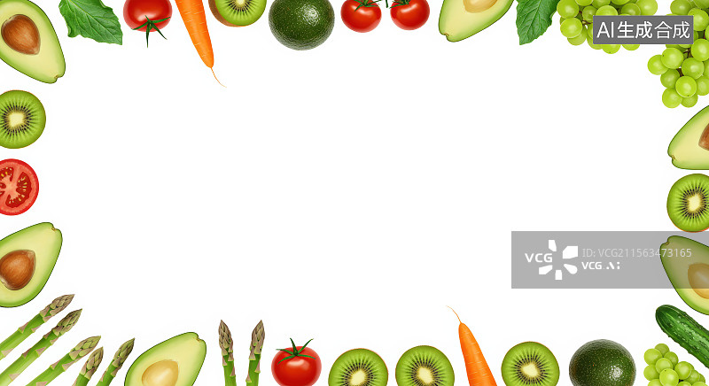 【AI数字艺术】新鲜水果和蔬菜框架图片素材