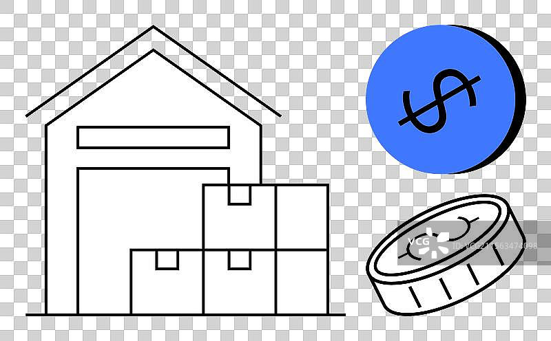 仓库中的箱子和货币高效存储图片素材