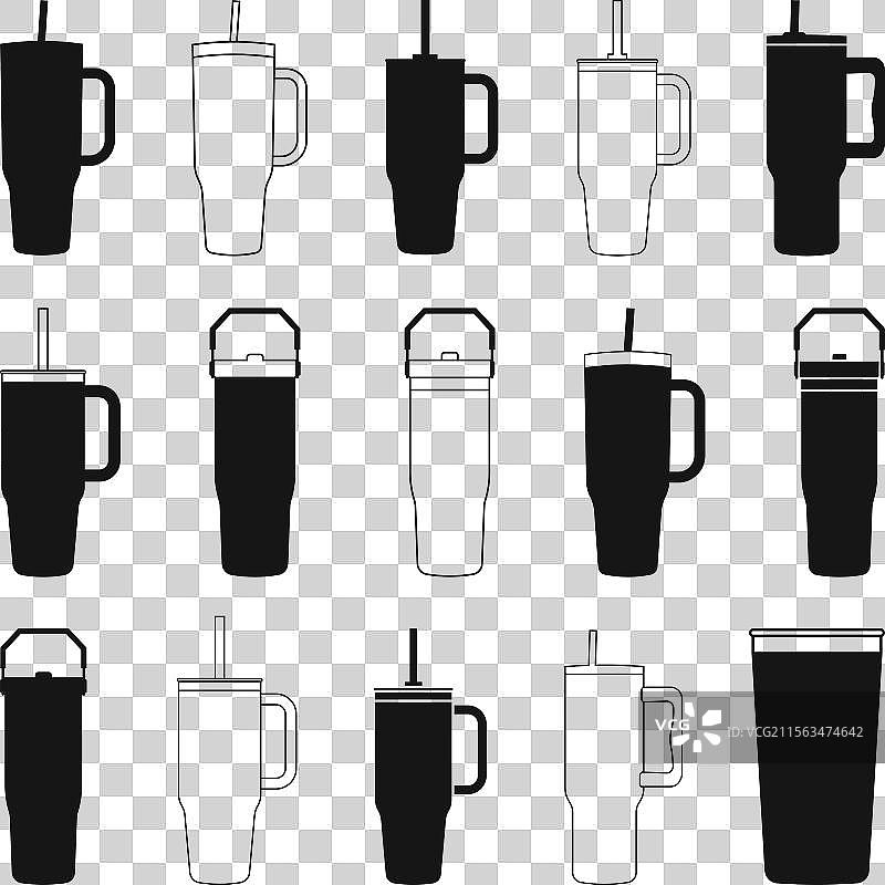 40盎司的保温杯和杯子套装剪影图片素材