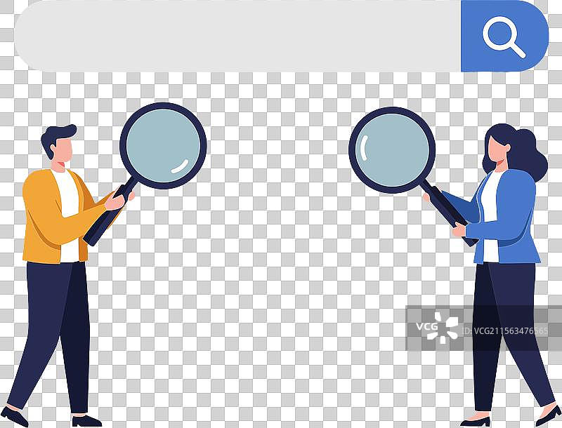 两位不同背景的人士手持放大镜图片素材