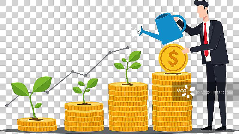 穿着西装的商人在浇灌生长的植物图片素材