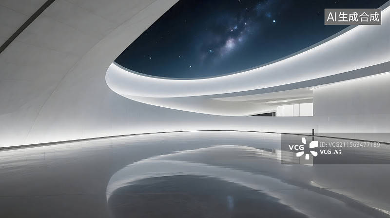【AI数字艺术】带星空的现代建筑内部地面背景图片素材